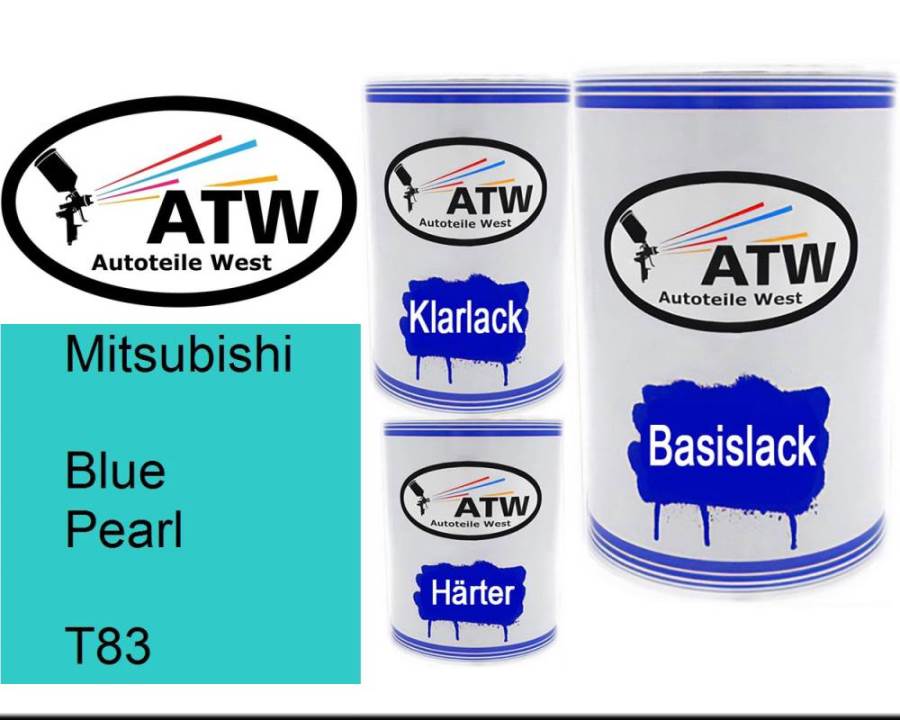 Mitsubishi, Blue Pearl, T83: 500ml Lackdose + 500ml Klarlack + 250ml Härter - Set, von ATW Autoteile West.